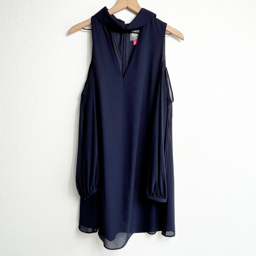 VINCE CAMUTO DARK NAVY OPEN SLEEVE WOMEN V-NECK DRESS SIZE 14 BRAND NEW
